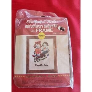 Campbell Kids C-106 Mini Cross Stitch Picture Kit w/Frame Out For A Ride NOS